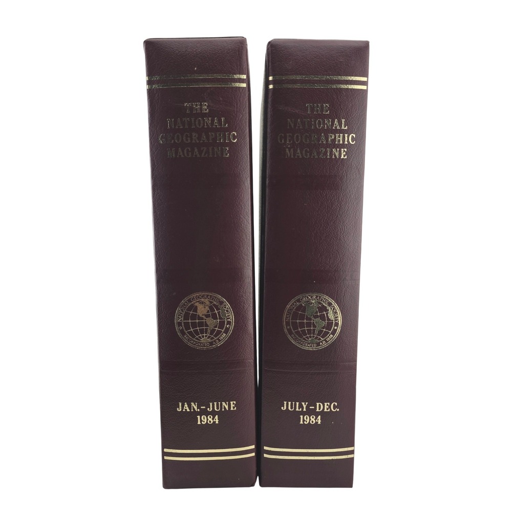 National Geographic Magazine Slipcase Set 1984‎ Burgundy Good Vintage Holders